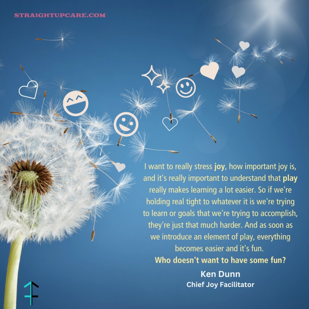 Picture of dandelion with it being blown away with smileys and hearts. Quote about joy and fun in recovery